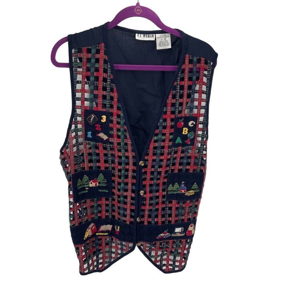 VJ Woman Womens Vintage Teachers Vest Plaid Corduroy Button Cotton Multicolor 3X